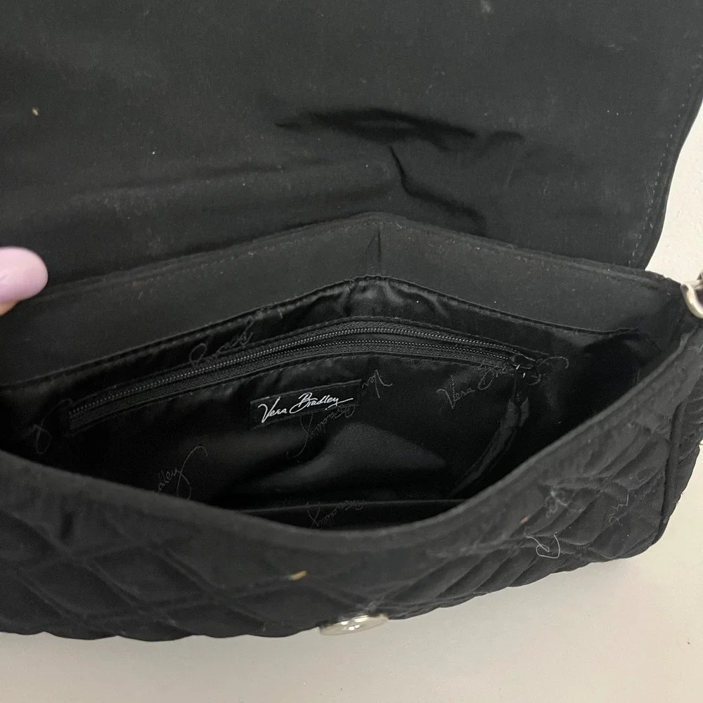 Vera Bradley Juliet Gala Shoulder‎ Bag Black Quilted Floral Embroidered Boho